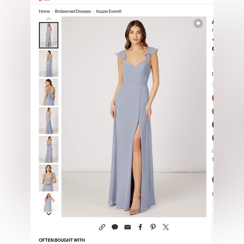 BNWT Azazie Bridesmaid or prom women dress size 4 maxi dress dusty blue grey